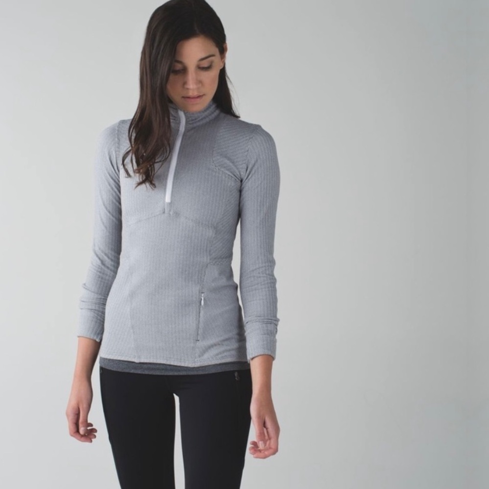 Lululemon Kanto Catch Me 1/2 Zip Heathered Herringbone Heathered White Slate